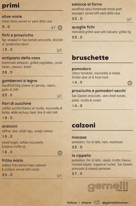 gemelli italian menu.